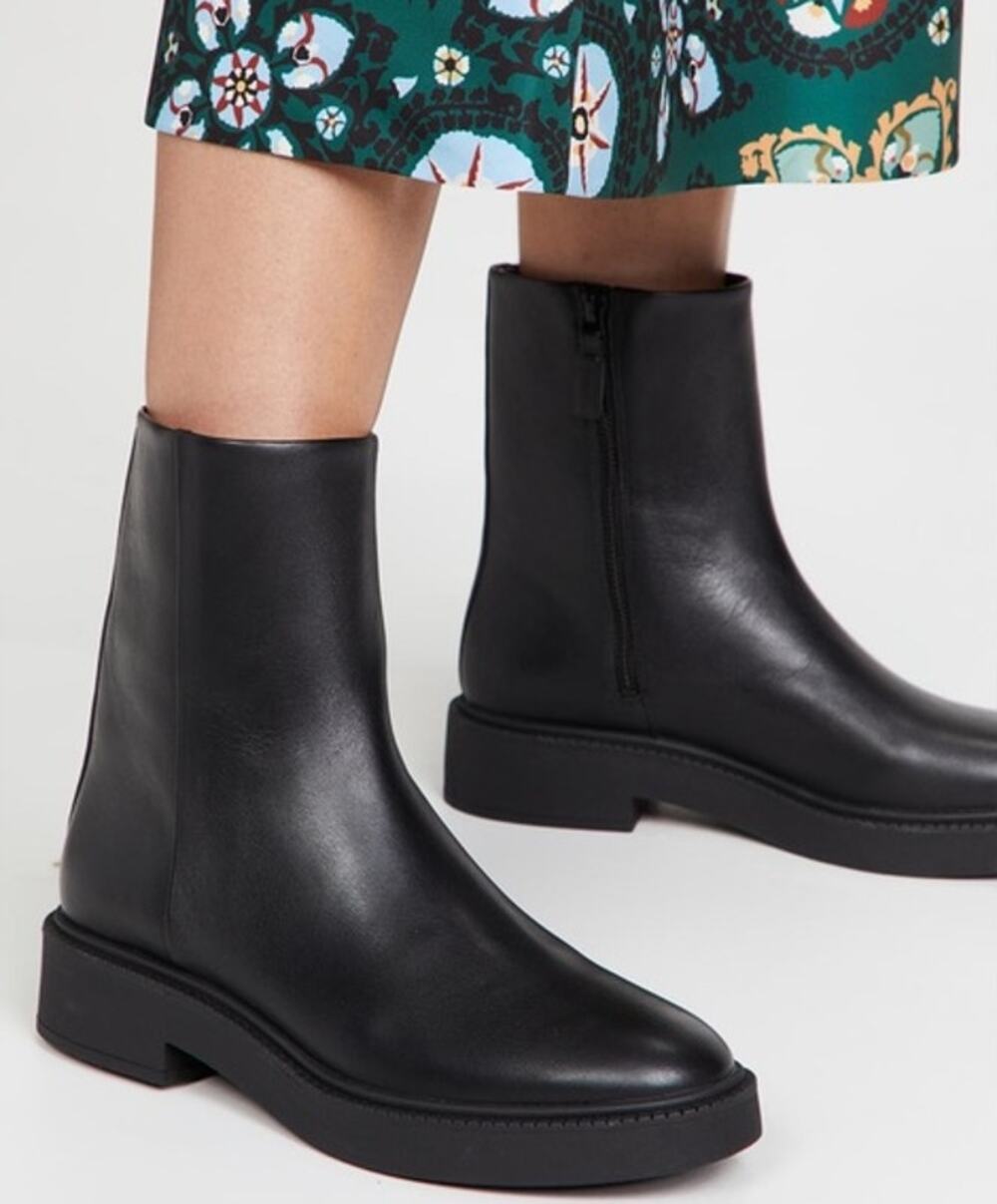 VINCE Kady Ankle Boots Water Resistant Leather Flat Mid Shaft Minimalist Black
